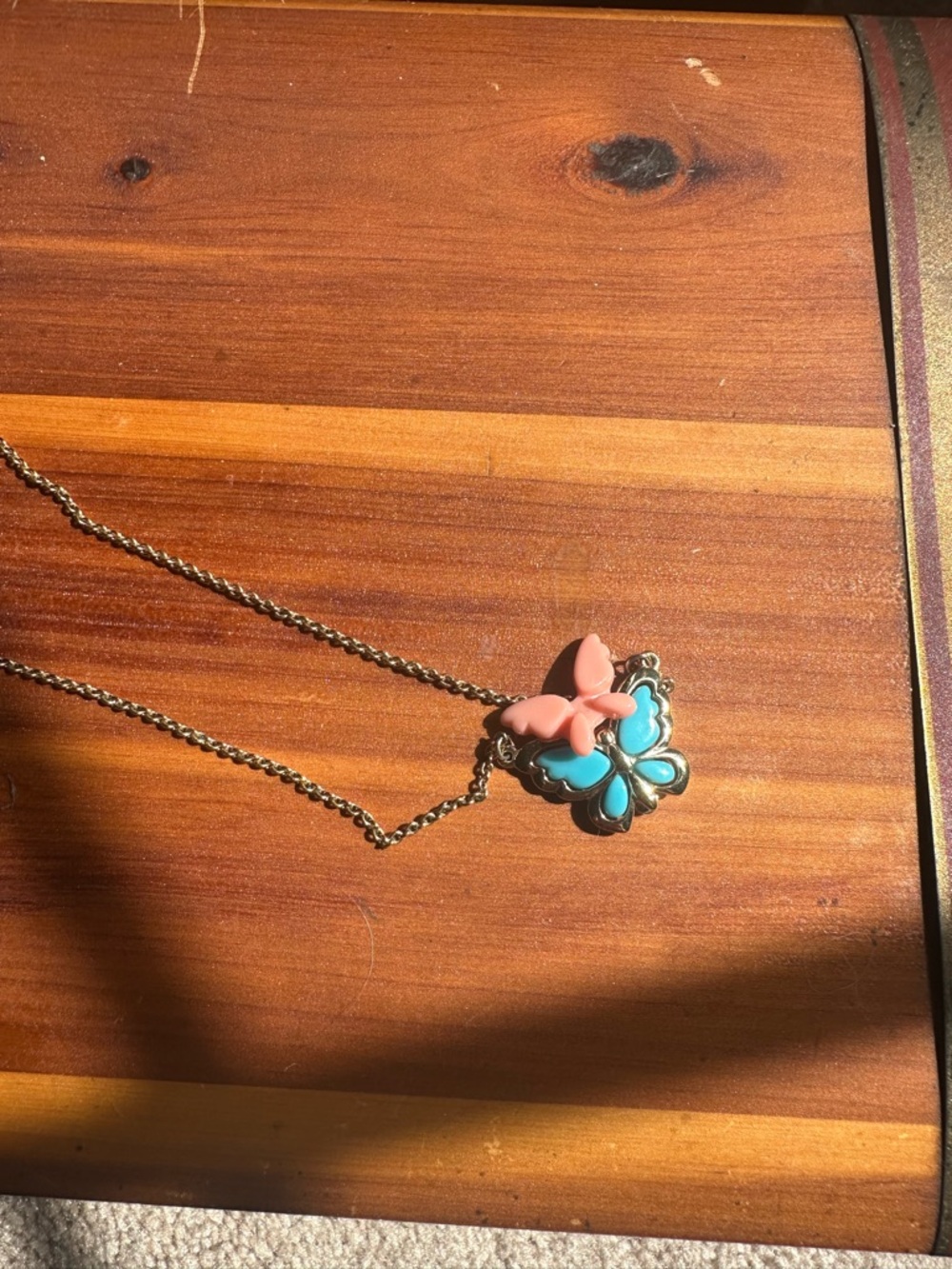 Fashion Butterfly Pendant Necklace - Pink & Turquoise